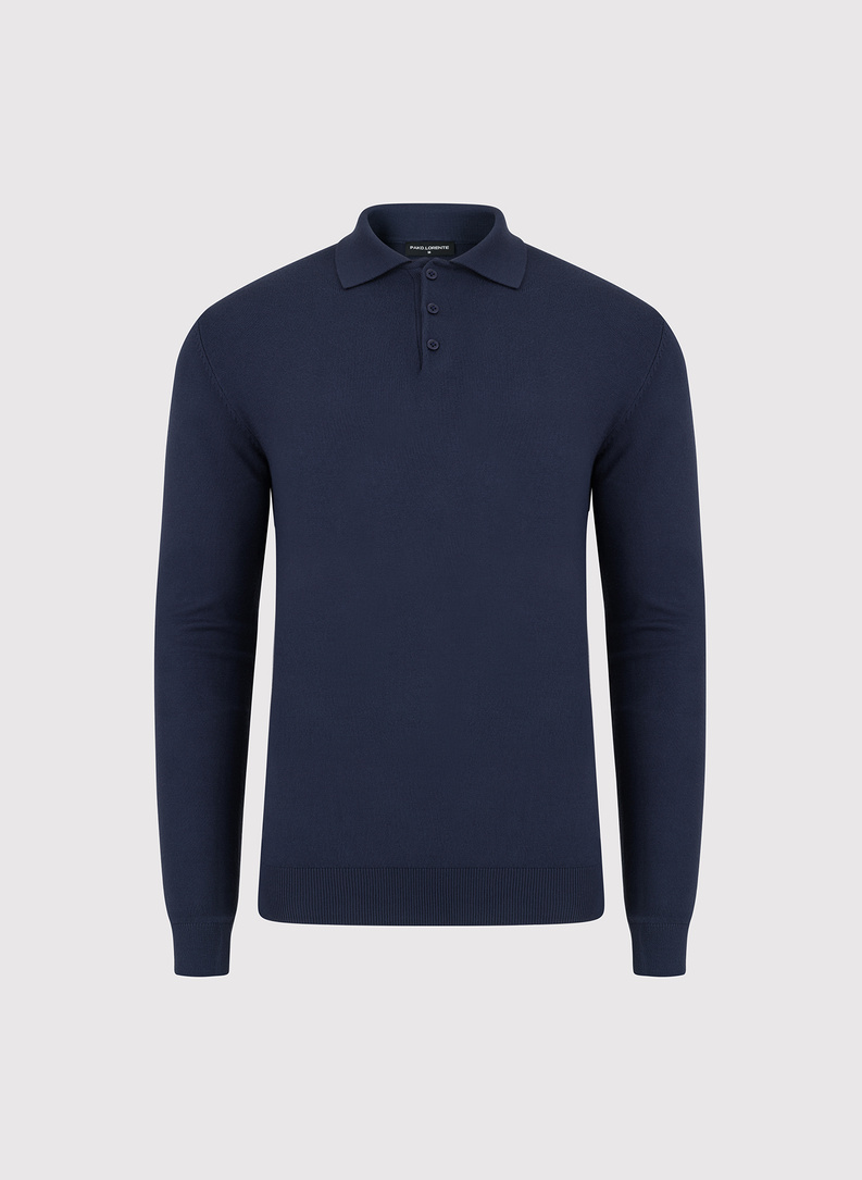 Granatowy sweter z kołnierzykiem polo