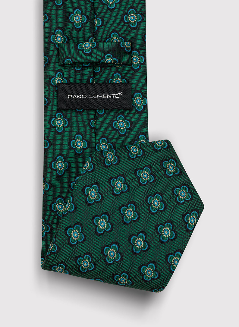 Zielony krawat męski w kwiaty