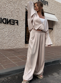 Komplet bluza i spodnie SATIN COZY beż