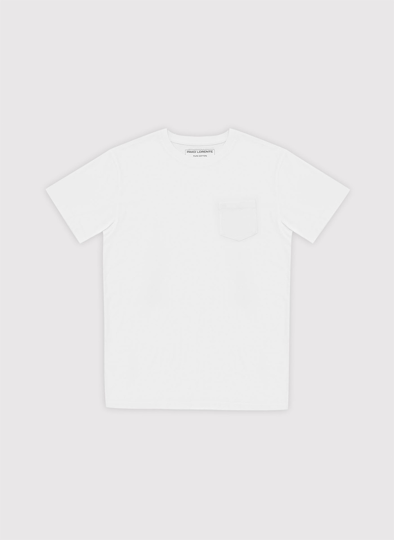 Biały bawełniany t-shirt z kieszonką