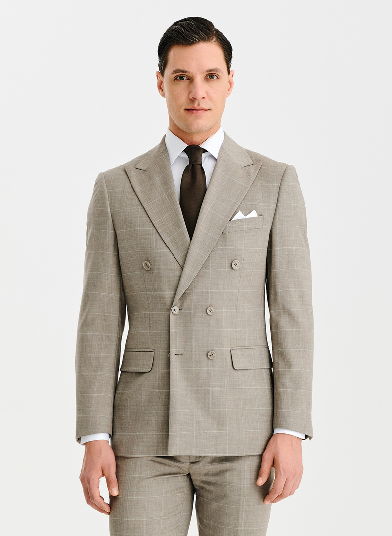 Ślubny dwurzędowy garnitur męski w kratkę