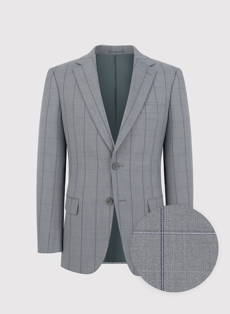 Szary garnitur w kratę Windowpane