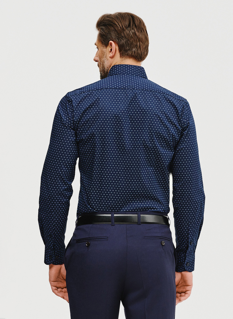 Granatowa koszula męska w mikrowzór