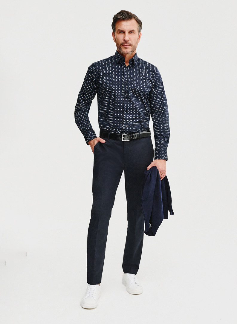 Granatowa koszula męska w mikrowzór