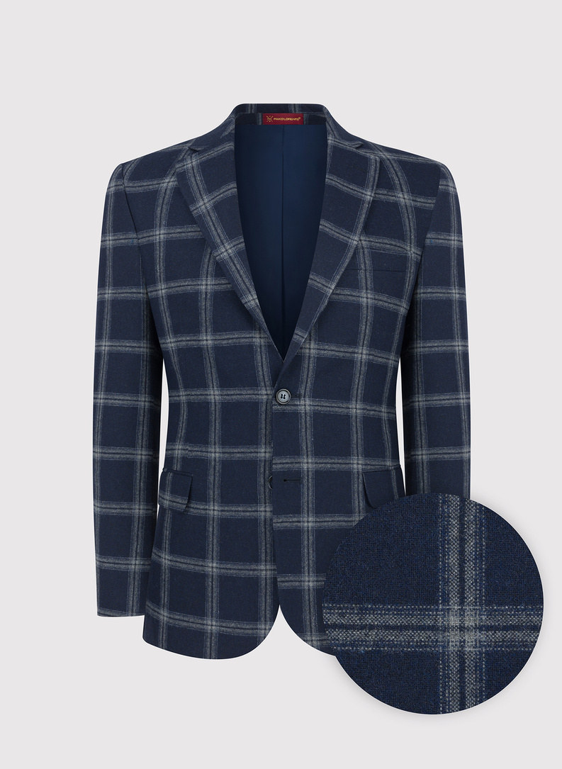 Granatowa marynarka casual w jasną kratkę