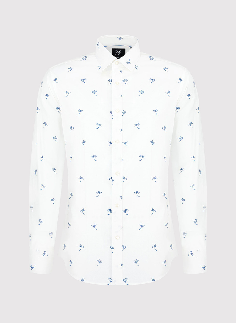 Biała męska koszula w palmy