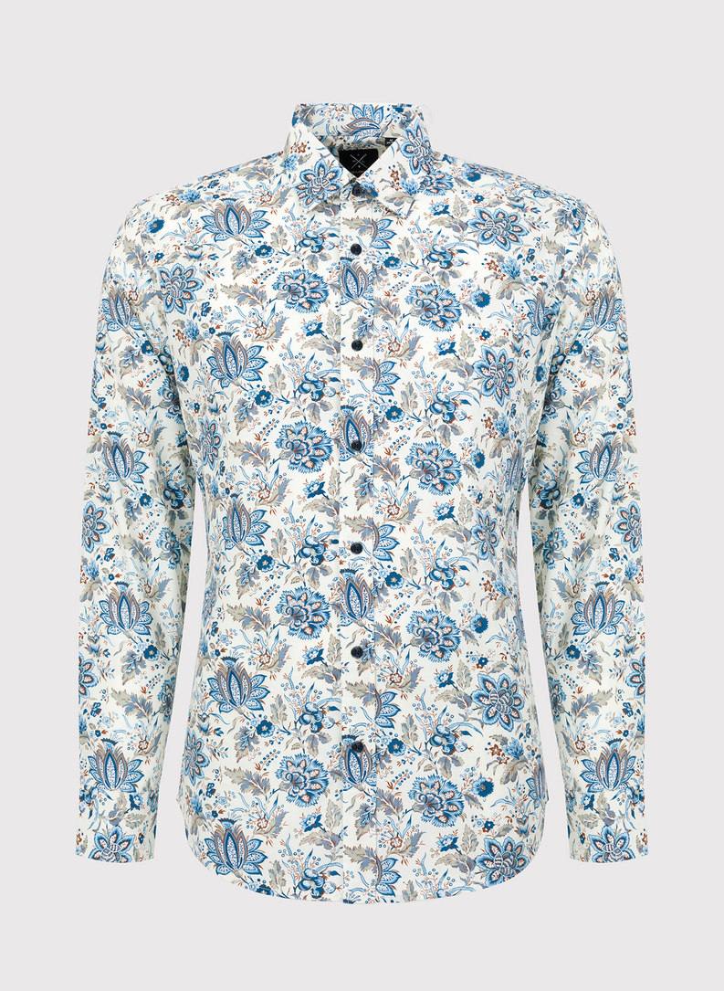 Beżowa koszula męska w kwiatowy print