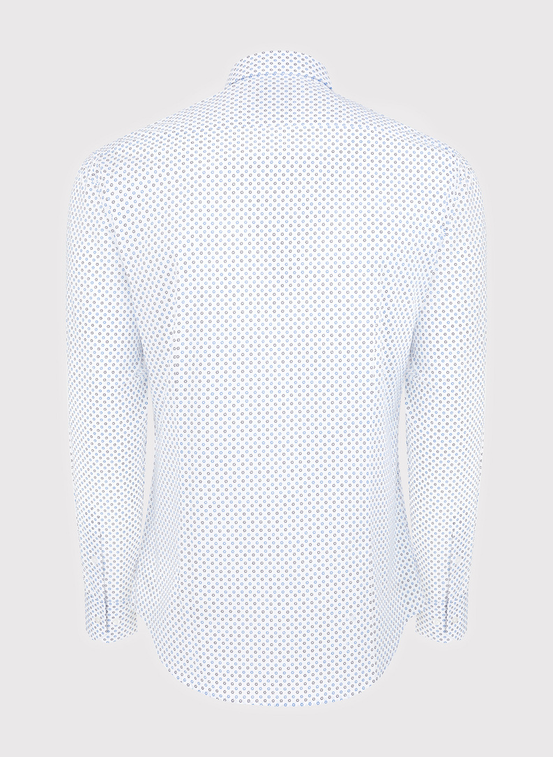 Biała koszula niebieskie trójkąty