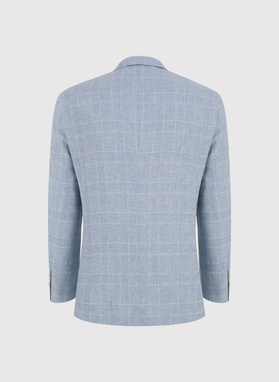 Niebieska marynarka z lnu w kratkę