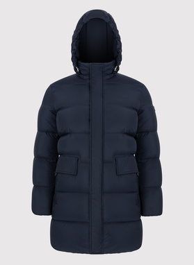 Granatowa długa pikowana kurtka