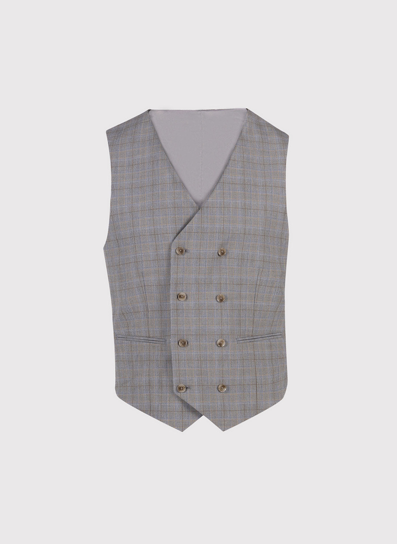 Szara dwurzędowa kamizleka w drobną kratkę