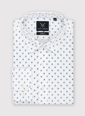 Biała koszula męska w granatowe listki