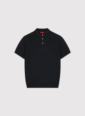 Czarne polo swetrowe z wełny merino