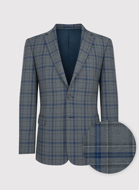 Szary wełniany garnitur w kratkę