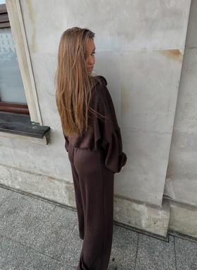 Gładki komplet damski z wełną gorzka czekolada