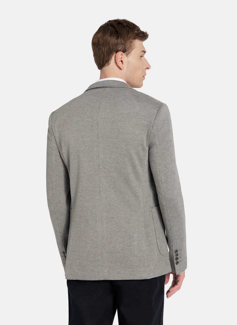 Szara marynarka w pepitkę z dzianiny