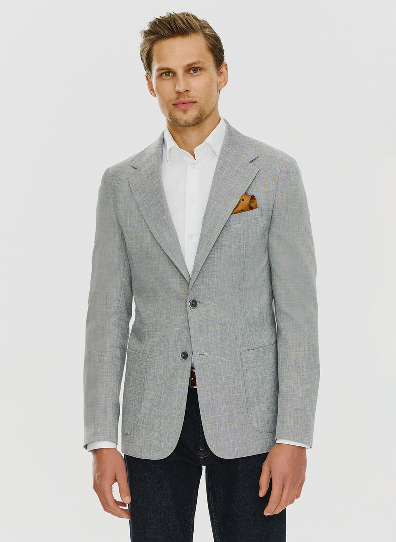 Lniana szara marynarka męska melanż 