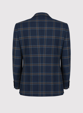 Granatowa marynarka garniturowa w kratę