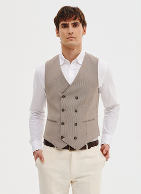 Dwurzędowa kamizelka męska w drobną kratę