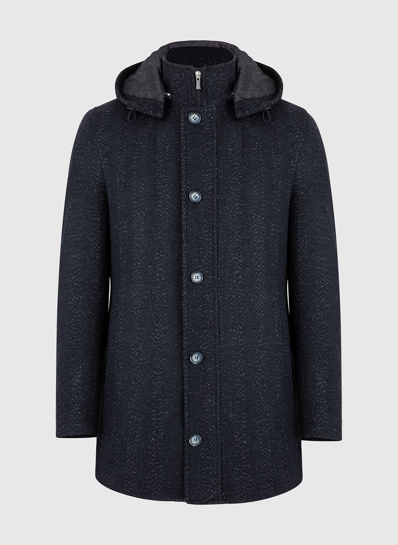 Czarny płaszcz męski z odpinanym kapturem