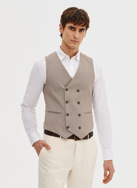 Dwurzędowa kamizelka męska w drobną kratę