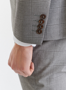 Męska marynarka garniturowa w kratę w brązowych tonach