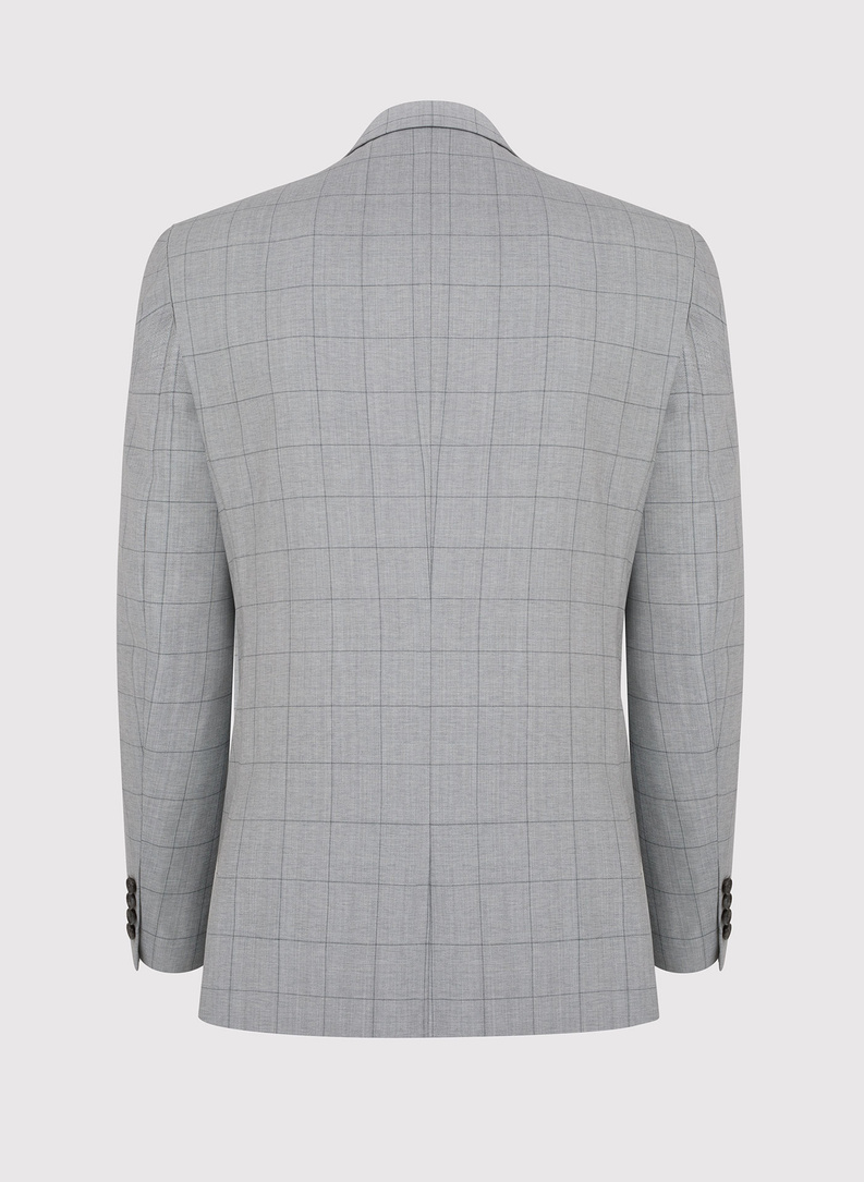 Szary wełniany garnitur męski w kratkę