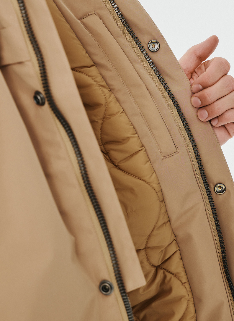 Kurtka męska z kapturem w kolorze beżowym