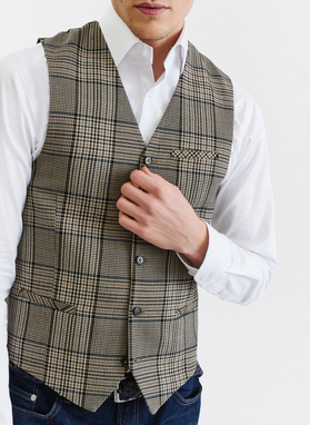 Kamizelka męska w beżowo-brązową kratę