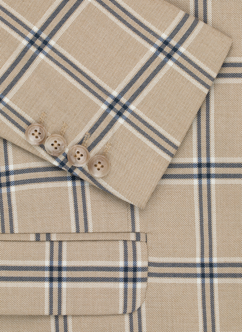 Wełniana marynarka garniturowa w kratkę w kolorze beżowym