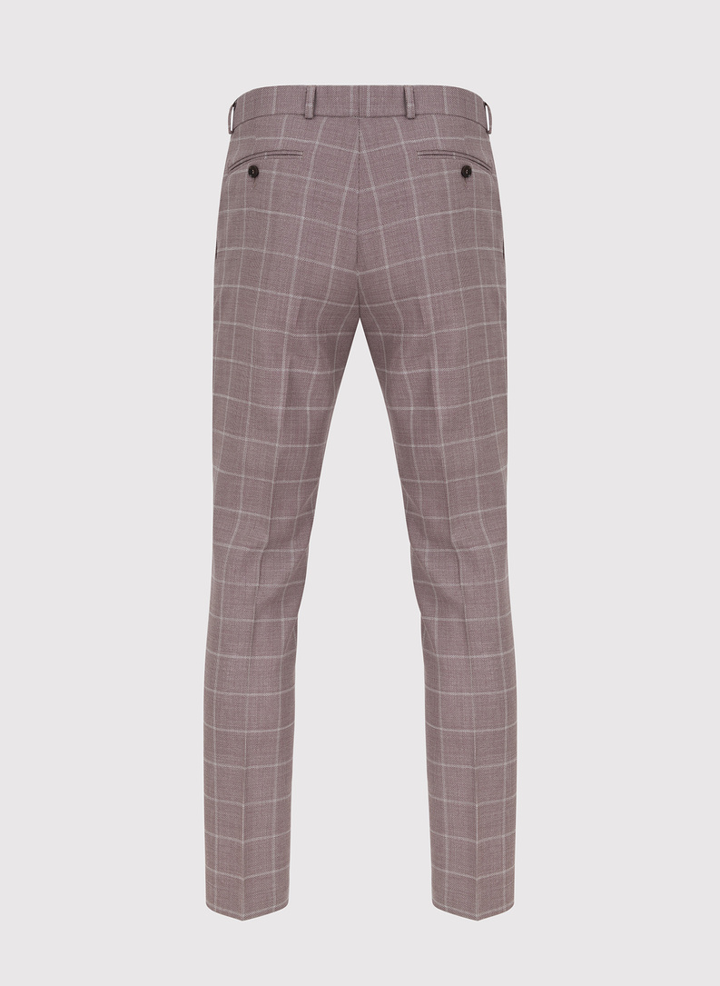 Wełniany różowy garnitur w kratę