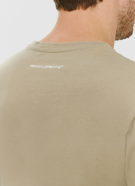 Bawełniany beżowy t-shirt z okrągłym dekoltem