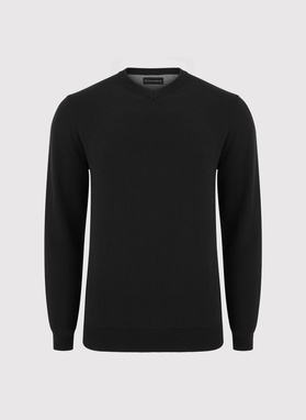 Czarny męski sweter w serek 