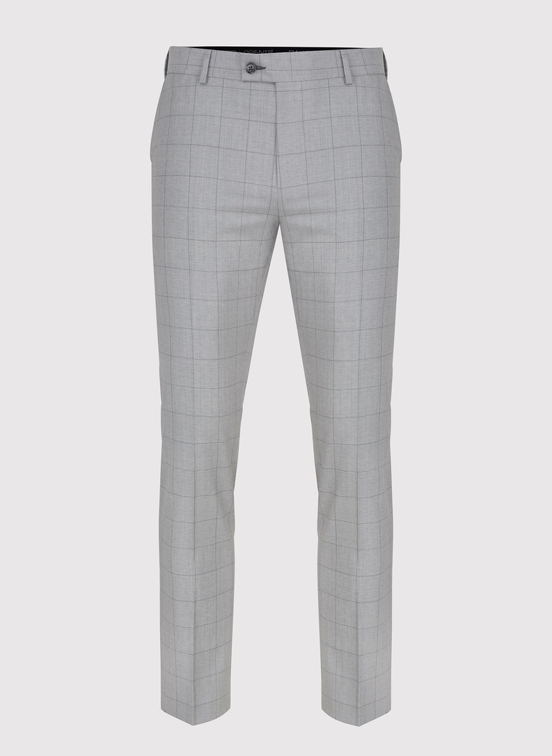 Szary wełniany garnitur męski w kratkę