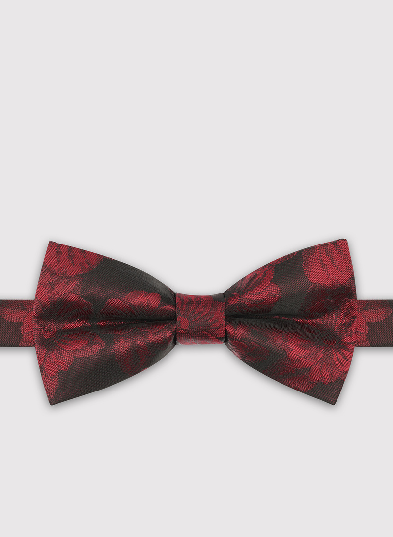 Bordowa mucha męska we wzór kwiatowy