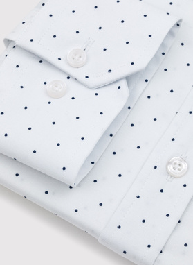 Biała koszula męska w granatowe kropki