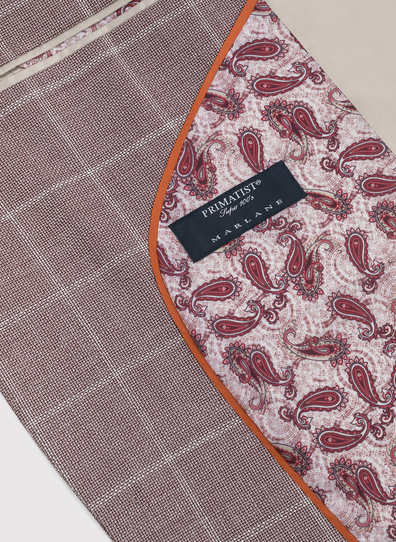 Wełniany różowy garnitur w kratę