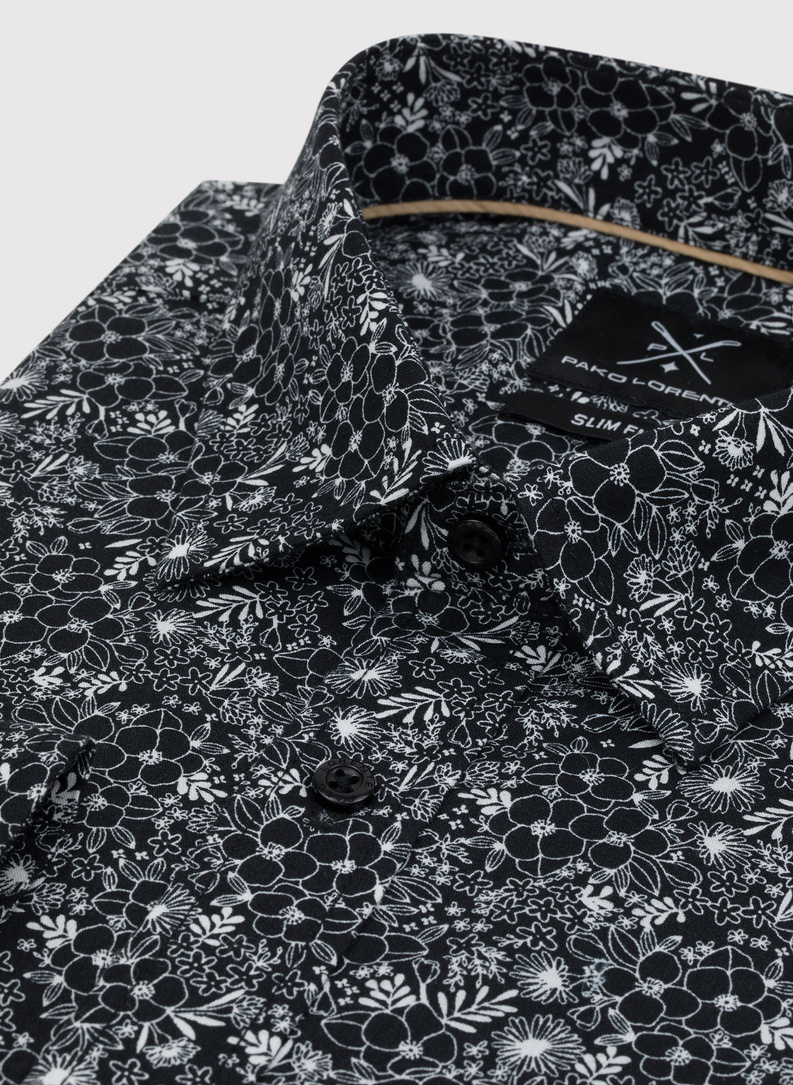 Czarna koszula męska w kwiatowy deseń