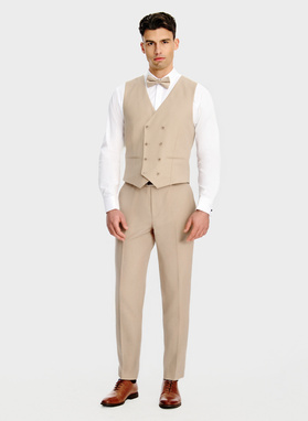 Beżowe spodnie garniturowe z wełny