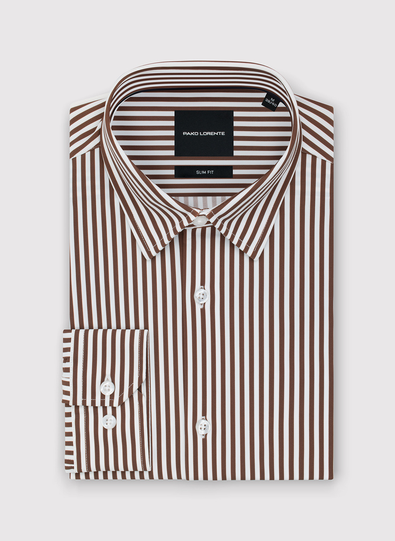 Brązowa koszula męska w prążek