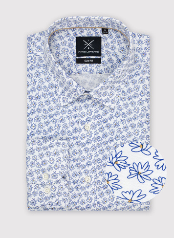 Biała koszula męska w niebieskie kwiaty