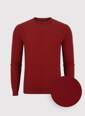 Czerwony sweter męski z okrągłym dekoltem