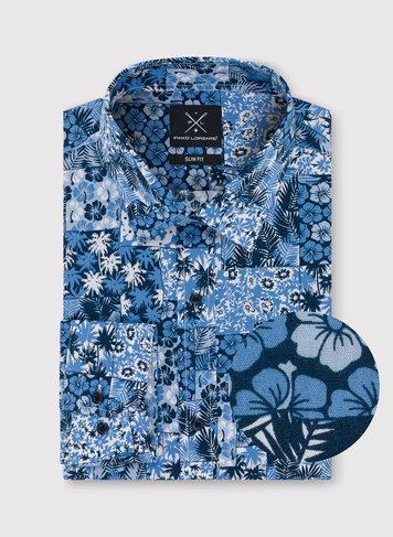Niebieska koszula w hawajskie wzory