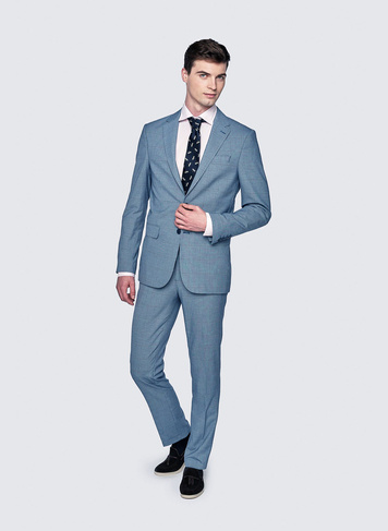 Niebieskie męskie spodnie garniturowe w kratkę