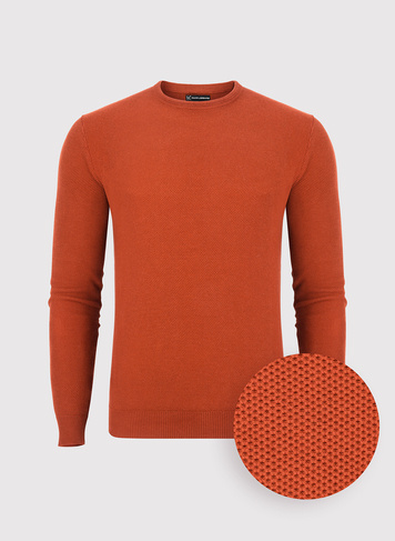 Pomarańczowy sweter męski z okrągłym dekoltem