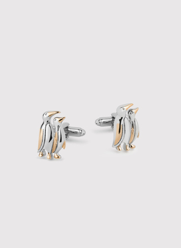 Srebrno-złote spinki do mankietów w kształcie pingwinów
