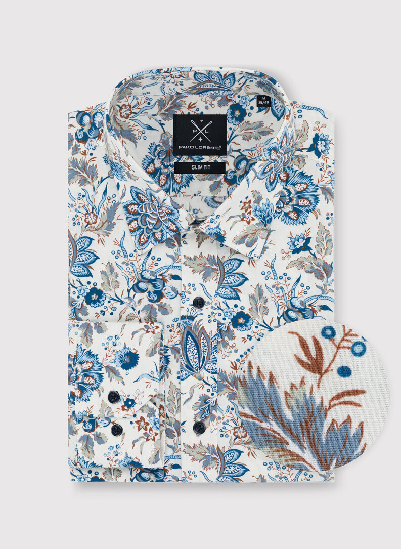 Beżowa koszula męska w kwiatowy print
