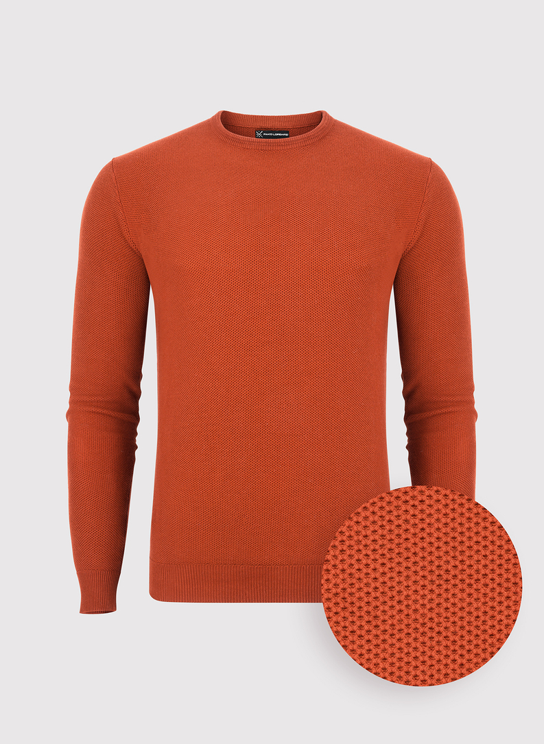 Pomarańczowy sweter męski z okrągłym dekoltem