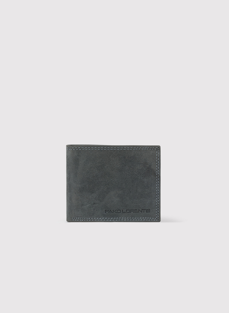 Szary skórzany portfel z ochroną RFID